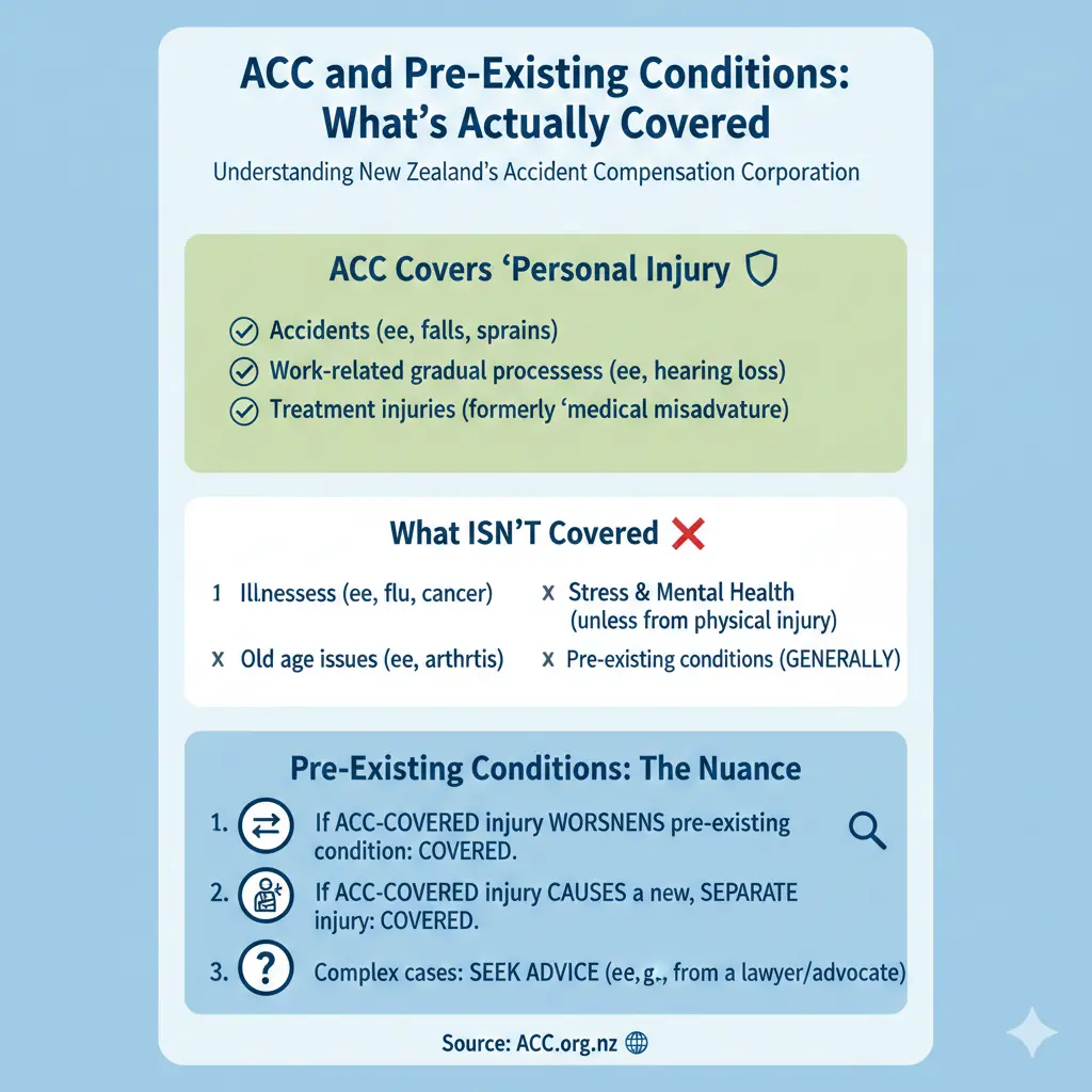 Infographic: ACC and Pre-Existing Conditions: What's Actually Covered — key facts and figures at a glance