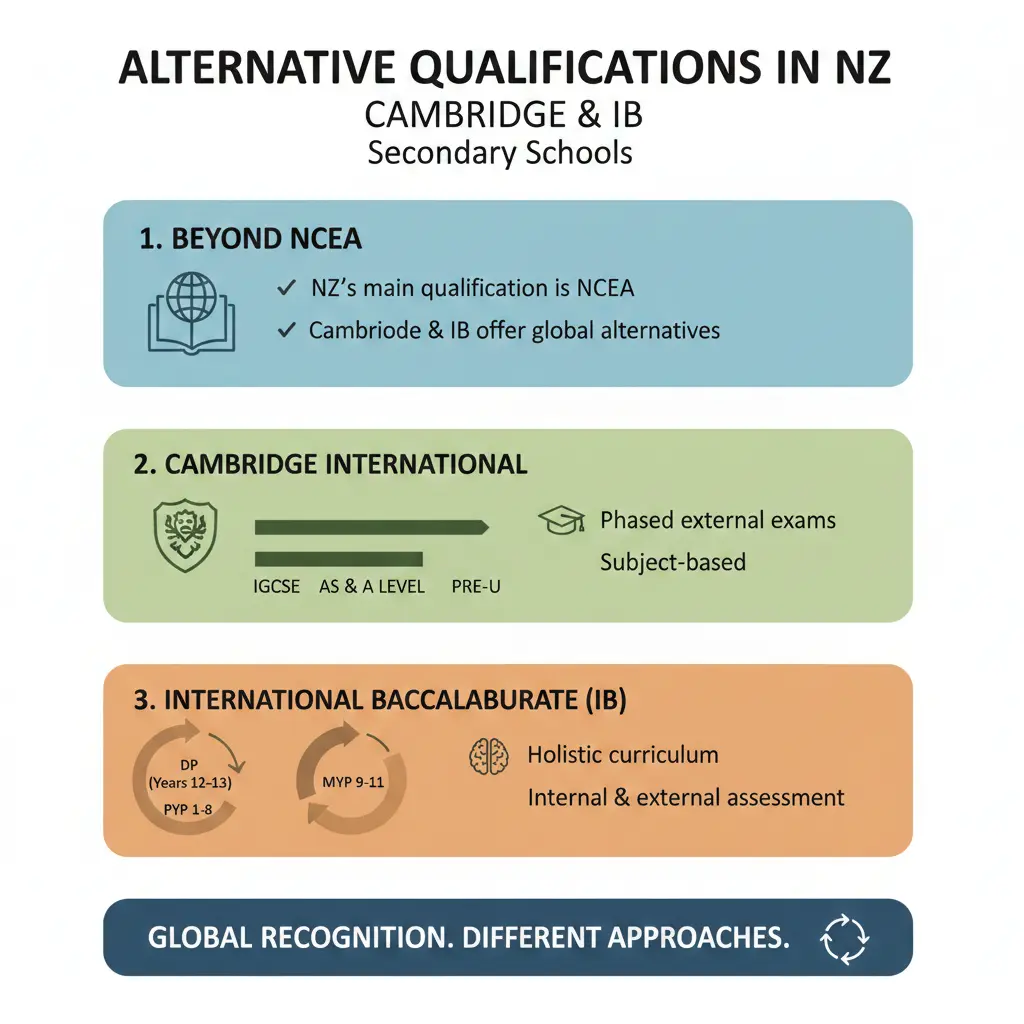 Infographic: Alternative Qualifications: Cambridge and IB in NZ ā key facts and figures at a glance