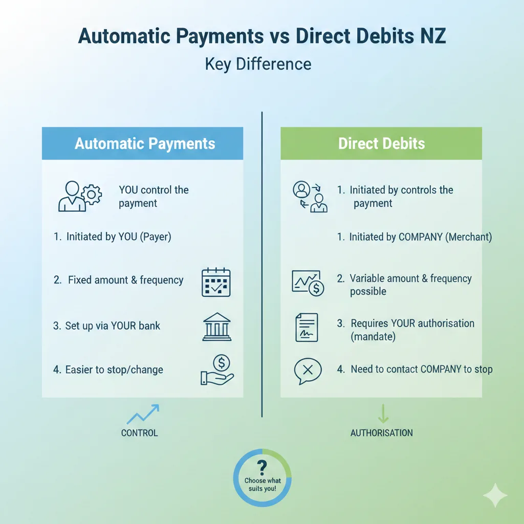 Infographic: Automatic Payments vs Direct Debits NZ: Understanding the Difference — key facts and figures at a glance