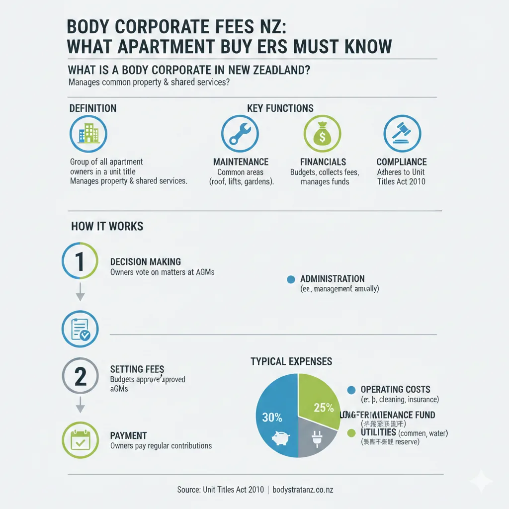 Infographic: Body Corporate Fees NZ: What Apartment Buyers Must Know — key facts and figures at a glance