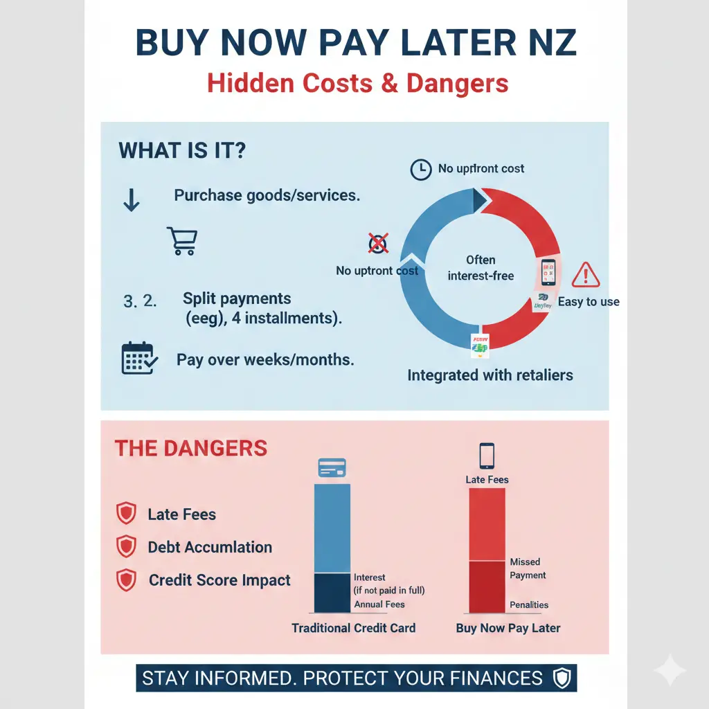 Infographic: Buy Now Pay Later NZ: Hidden Costs and Dangers — key facts and figures at a glance