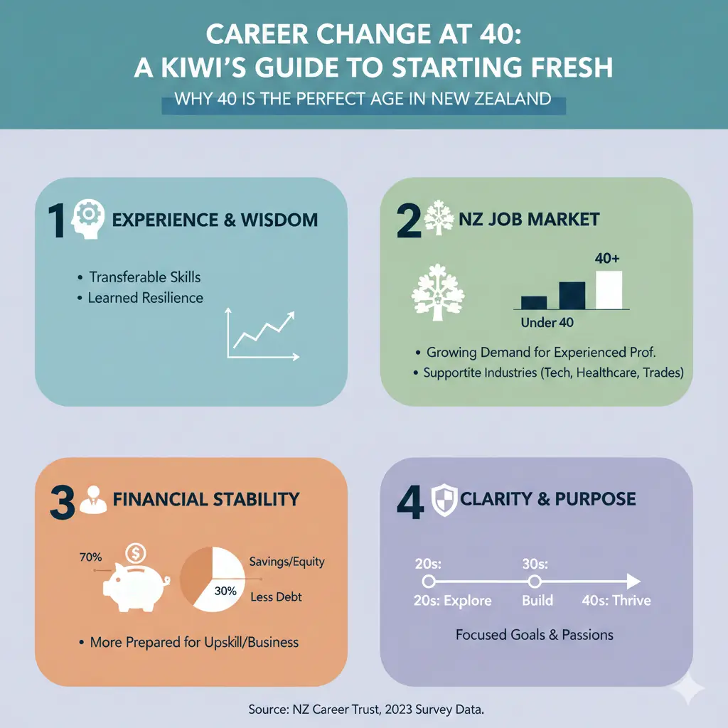 Infographic: Career Change at 40: A Kiwi's Guide to Starting Fresh — key facts and figures at a glance