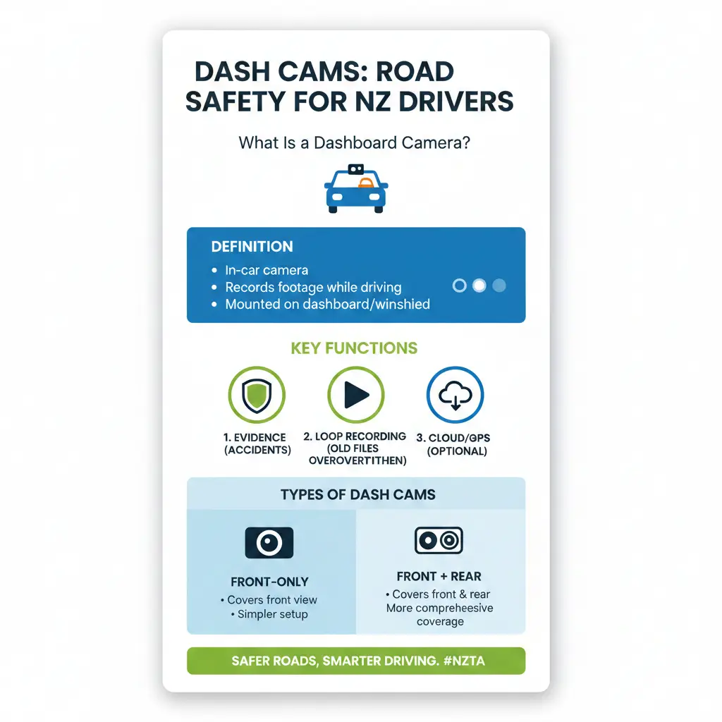 Infographic: Dash Cams: Road Safety for New Zealand Drivers — key facts and figures at a glance