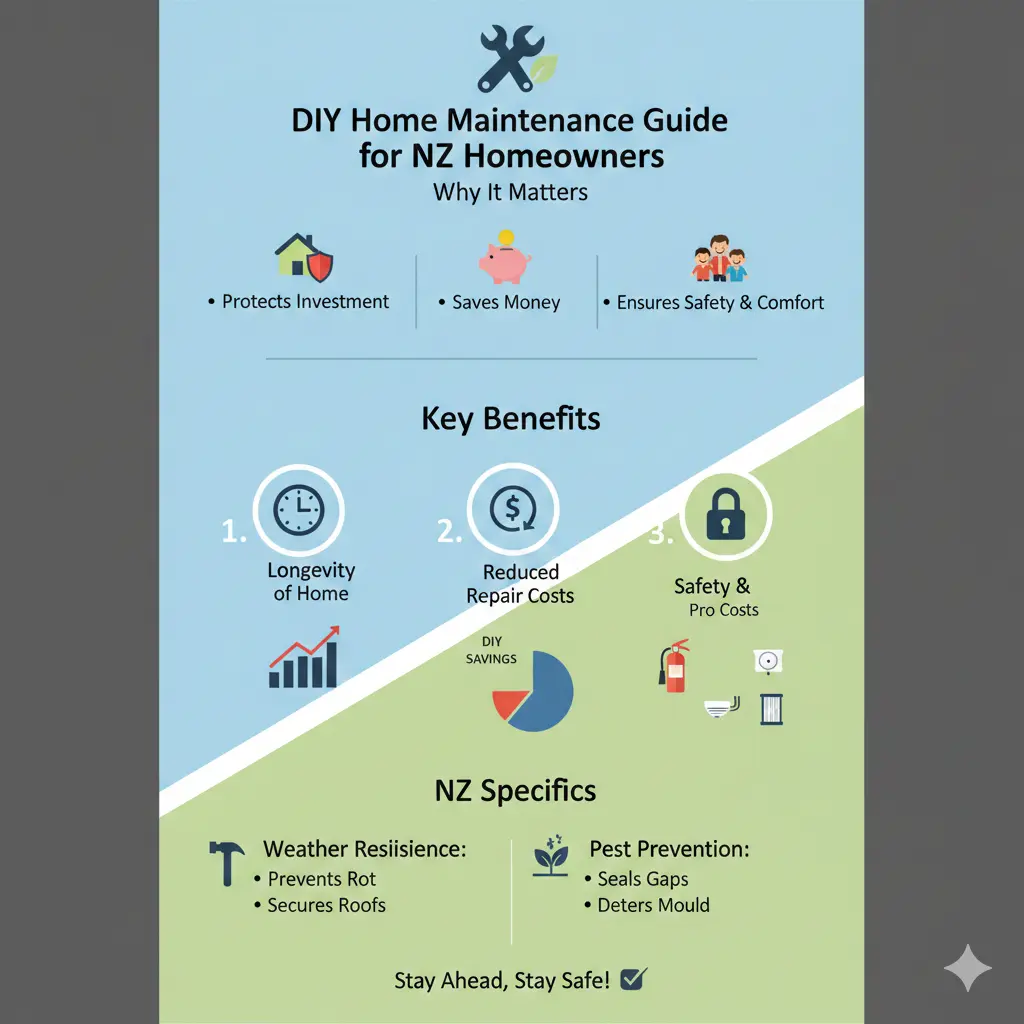 Infographic: DIY Home Maintenance Guide for NZ Homeowners — key facts and figures at a glance