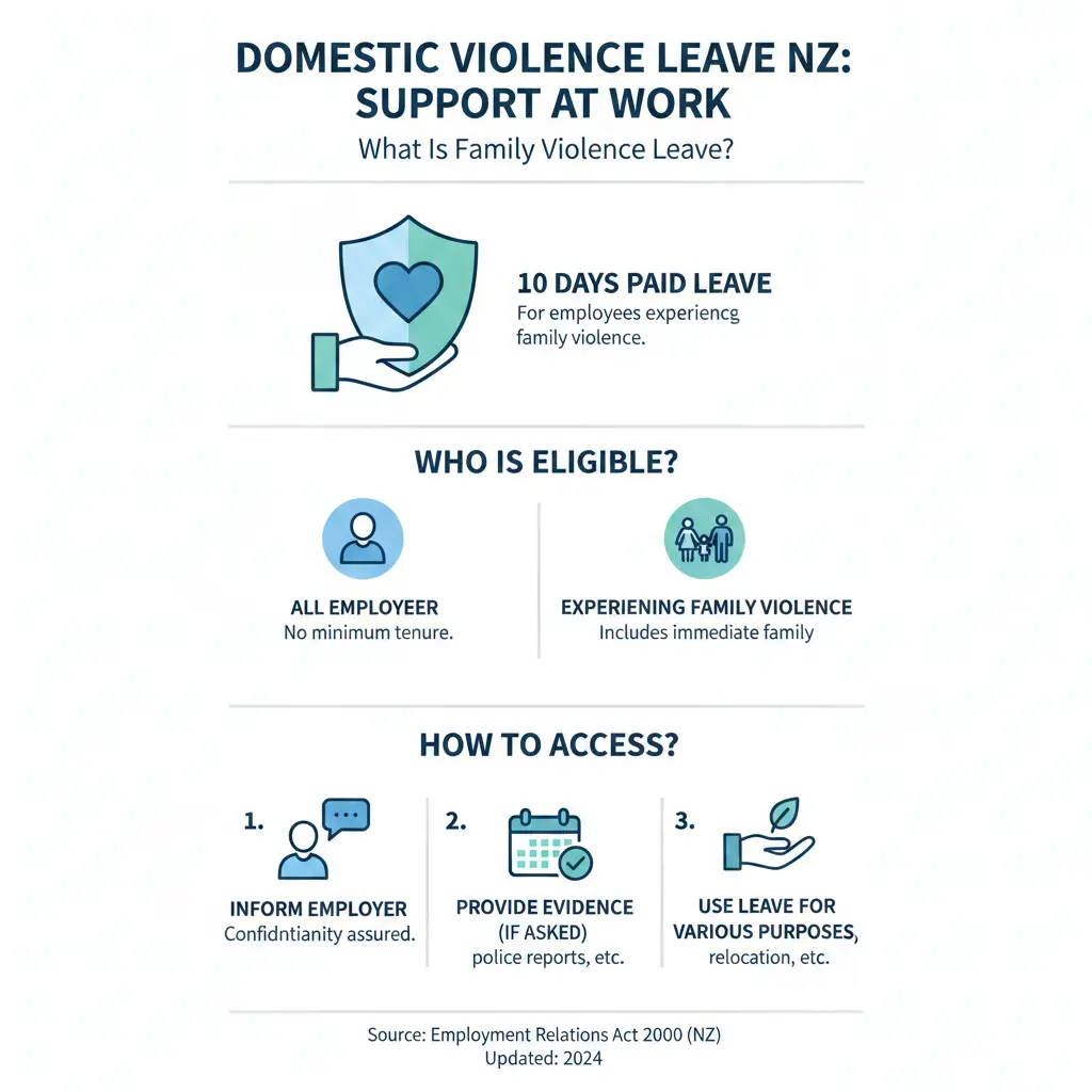 Infographic: Domestic Violence Leave NZ: Support at Work โ key facts and figures at a glance