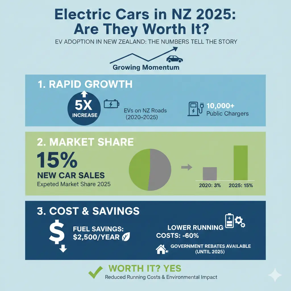 Infographic: Electric Cars in NZ 2025: Are They Worth It? — key facts and figures at a glance