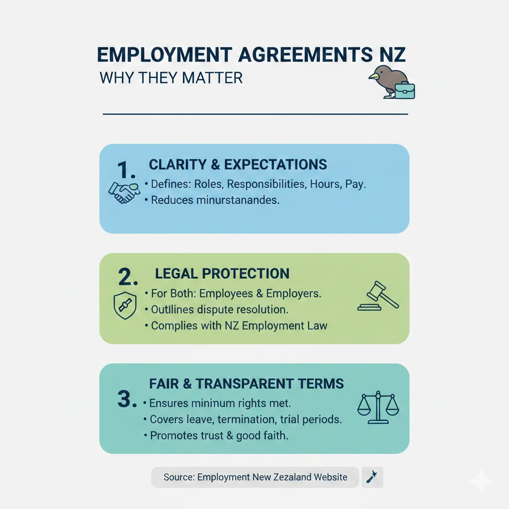 Infographic: Employment Agreements NZ: What Must Be Included — key facts and figures at a glance