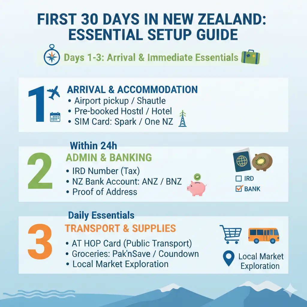 Infographic: First 30 Days in New Zealand: Essential Setup Guide — key facts and figures at a glance
