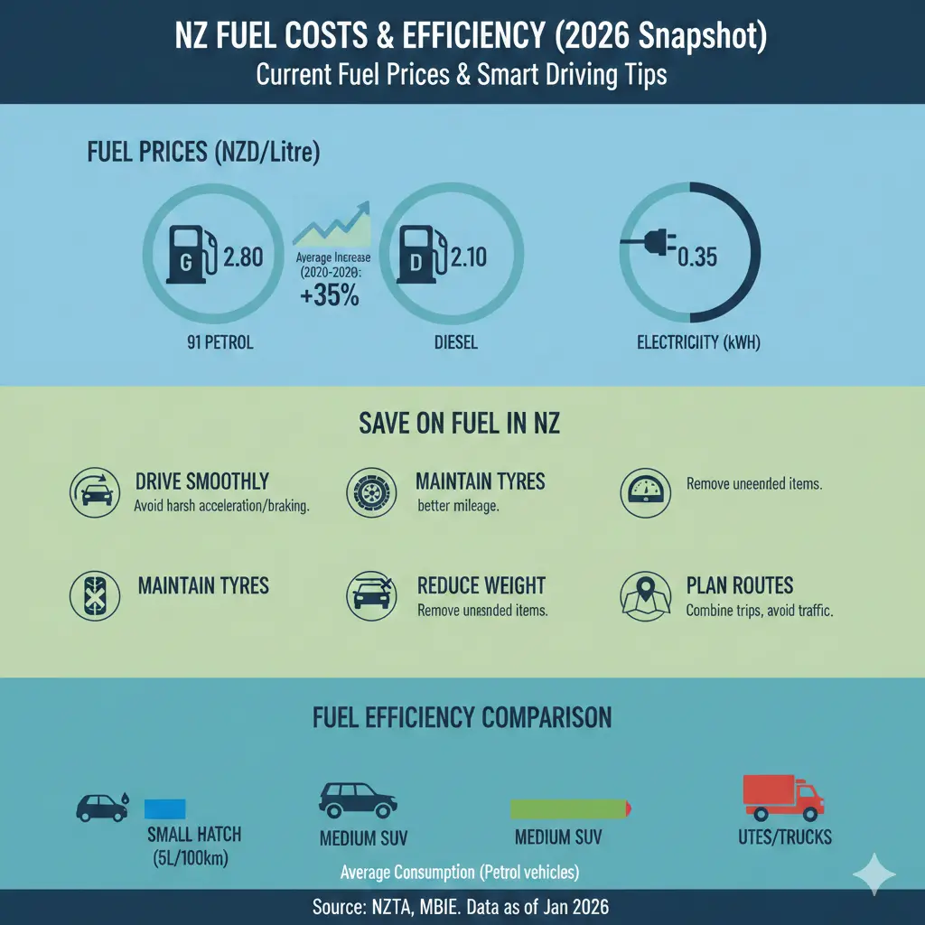 Infographic: Fuel Costs and Fuel-Efficient Driving in NZ — key facts and figures at a glance