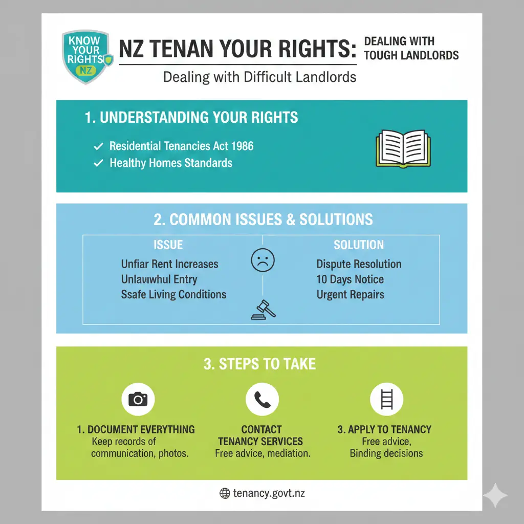 Infographic: How to Deal With a Difficult Landlord in NZ — key facts and figures at a glance