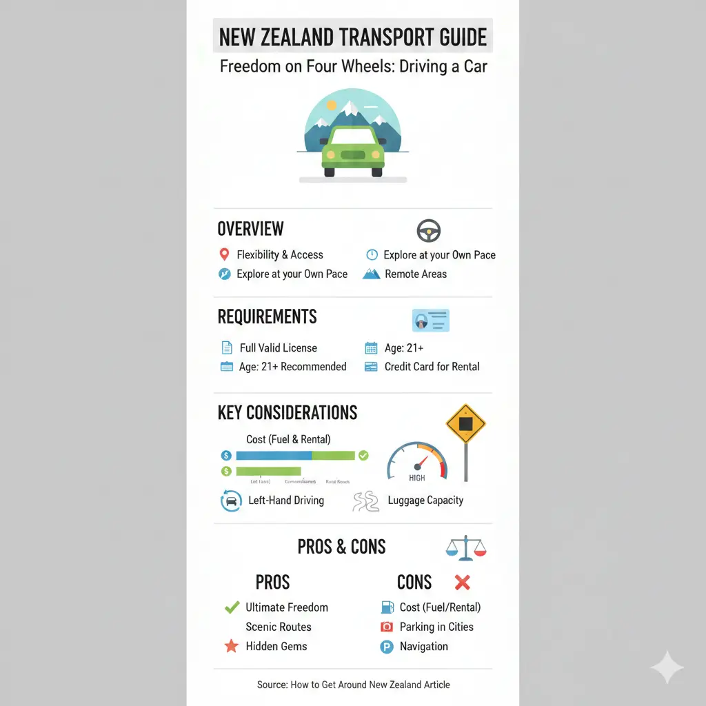 Infographic: How to Get Around New Zealand: Car, Campervan, Bus, Train and Domestic Flights Compared — key facts and figures at a glance