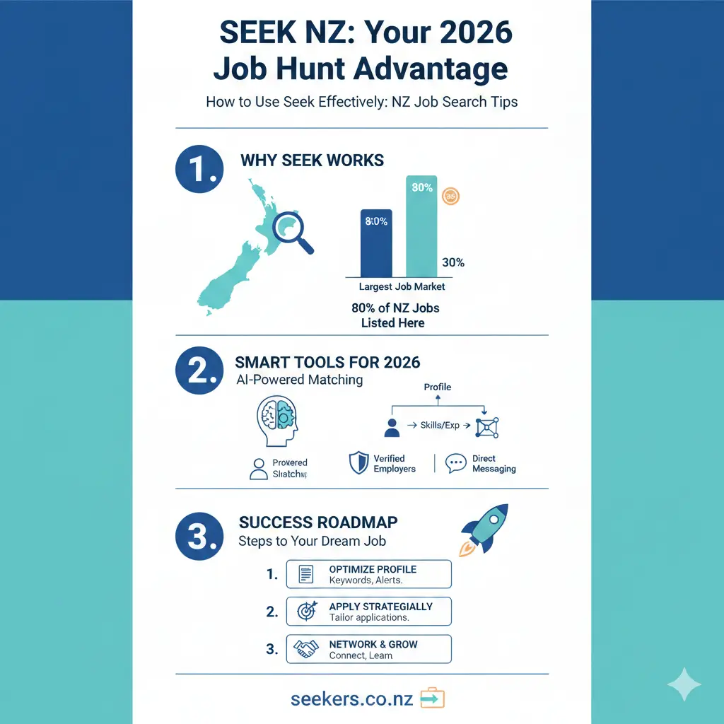 Infographic: How to Use Seek Effectively: NZ Job Search Tips — key facts and figures at a glance