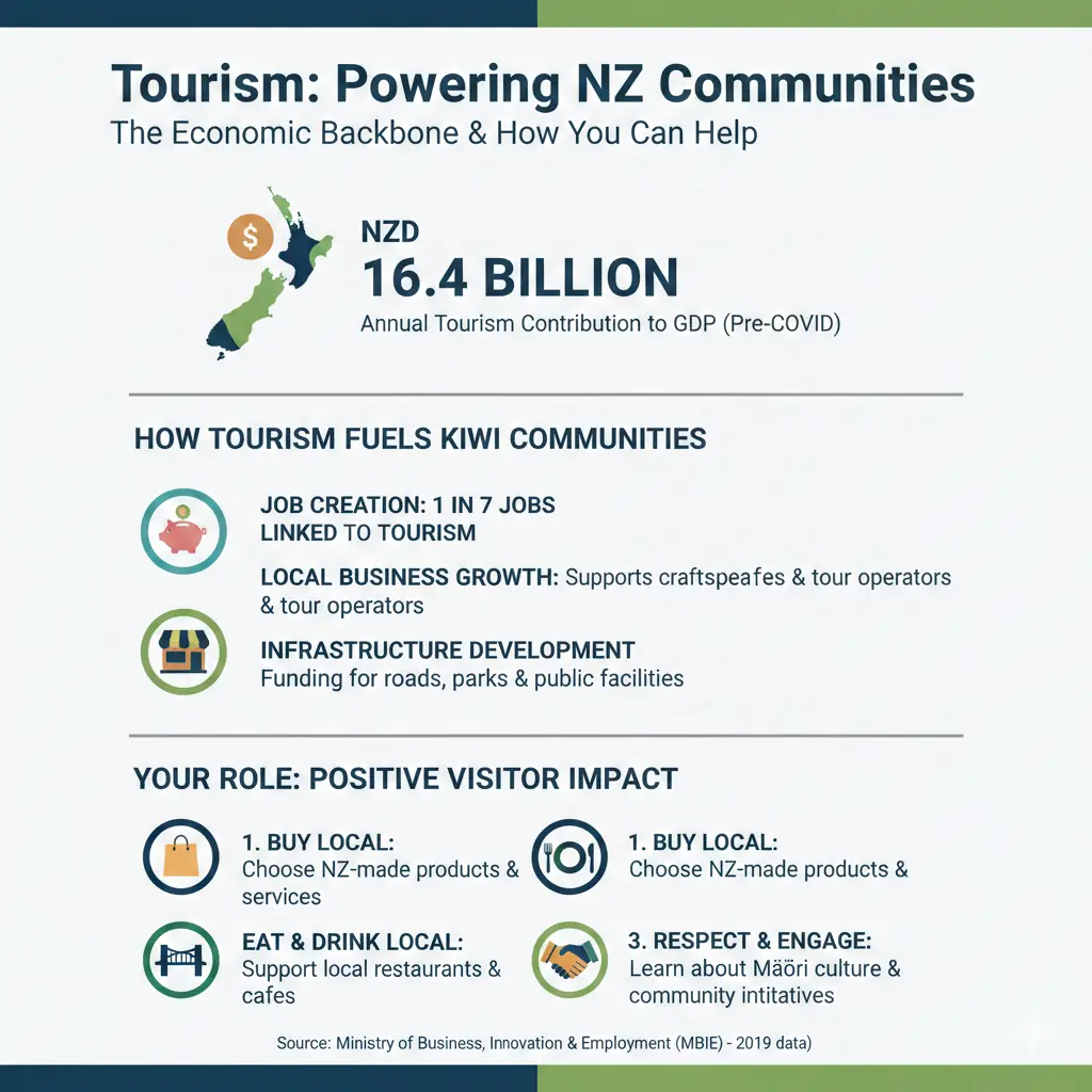 Infographic: How Tourism Supports Local Communities in New Zealand (and How Visitors Can Help) — key facts and figures at a glance
