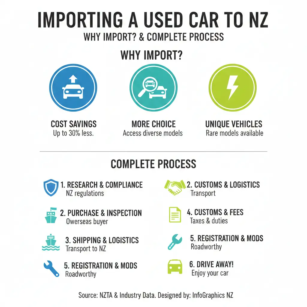 Infographic: Importing a Used Car to NZ: Complete Process — key facts and figures at a glance