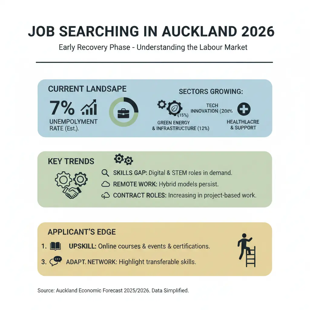 Infographic: Job Searching in Auckland 2026: Tips for the Early Recovery Phase — key facts and figures at a glance