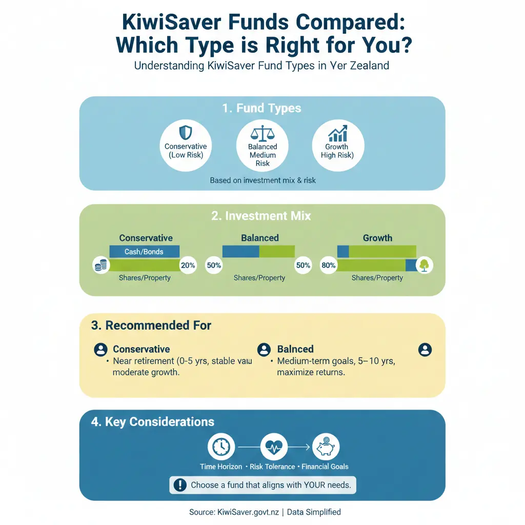 Infographic: KiwiSaver Funds Compared: Which Type is Right for You? — key facts and figures at a glance
