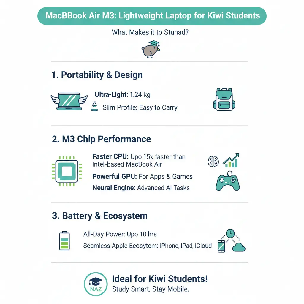 Infographic: MacBook Air M3: Lightweight Laptop for Kiwi Students — key facts and figures at a glance