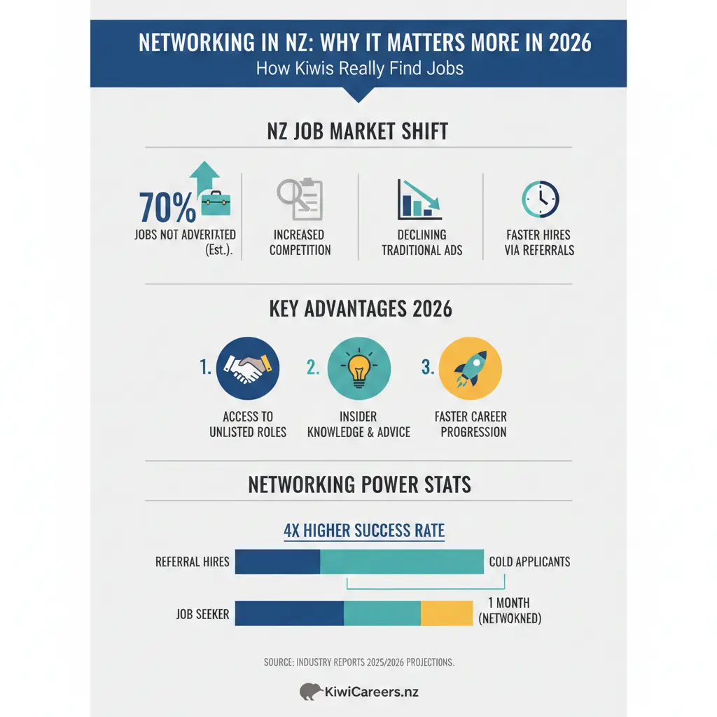 Infographic: Networking in NZ: How Kiwis Really Find Jobs — key facts and figures at a glance