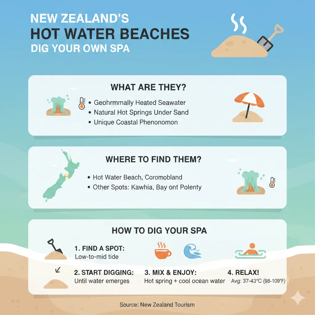Infographic: New Zealand Has Hot Water Beaches You Can Dig Your Own Spa — key facts and figures at a glance