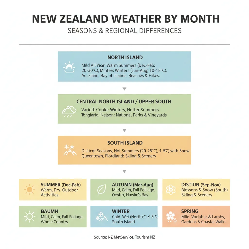Infographic: New Zealand Weather by Month: What to Expect and Where to Go Each Season — key facts and figures at a glance