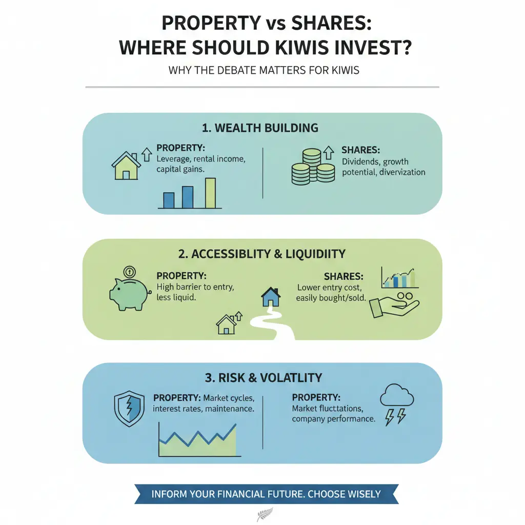 Infographic: Property vs Shares: Where Should Kiwis Invest? — key facts and figures at a glance