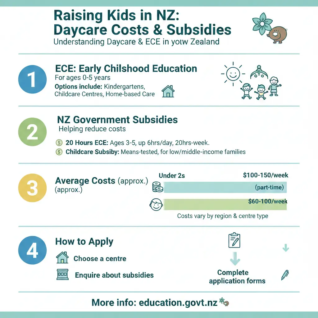 Infographic: Raising Kids in NZ: A Guide to Daycare Costs and Subsidies — key facts and figures at a glance