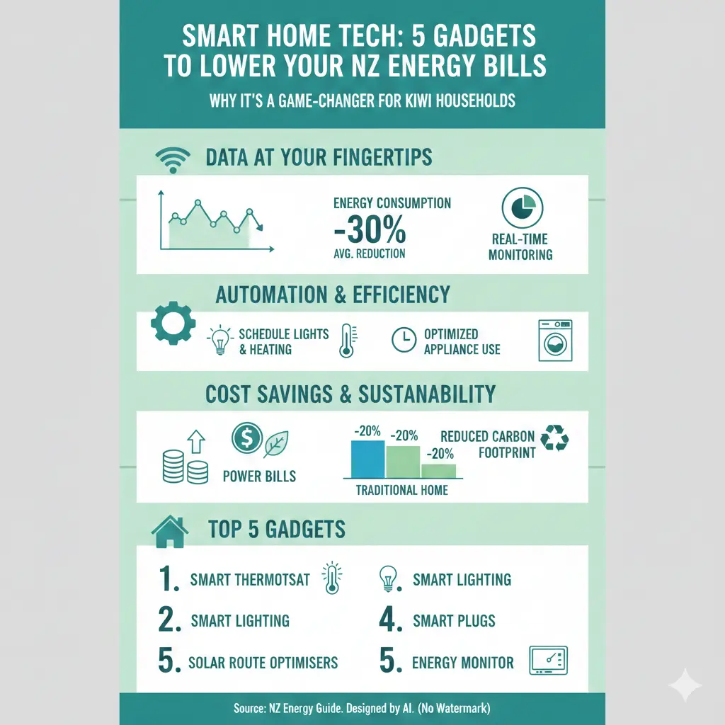 Infographic: Smart Home Tech: 5 Gadgets to Lower Your NZ Energy Bills — key facts and figures at a glance
