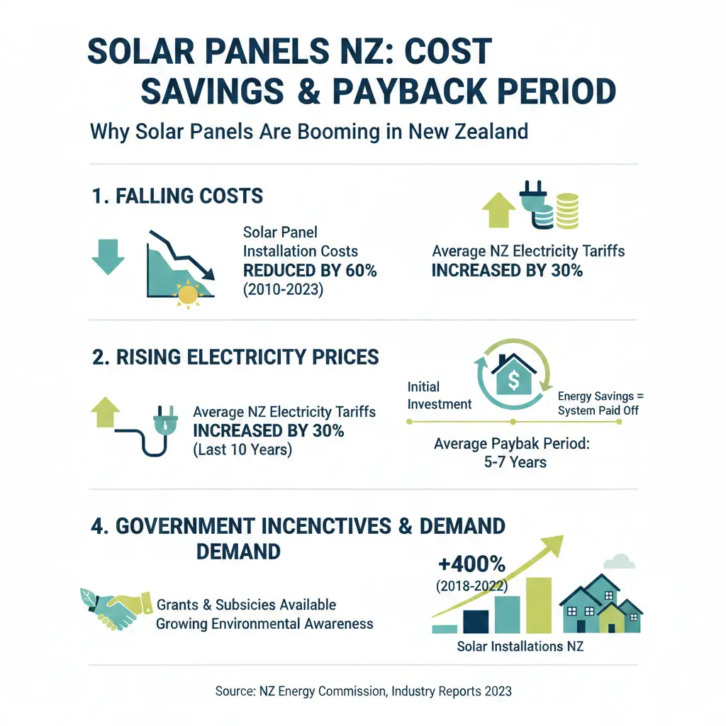 Infographic: Solar Panels NZ: Costs Savings and Payback Period — key facts and figures at a glance