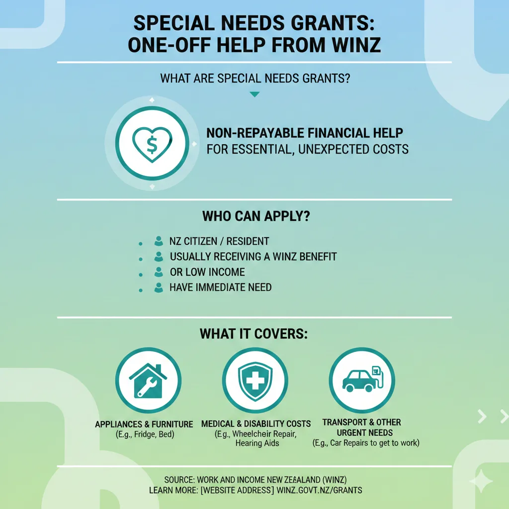 Infographic: Special Needs Grants: One-Off Help from WINZ — key facts and figures at a glance