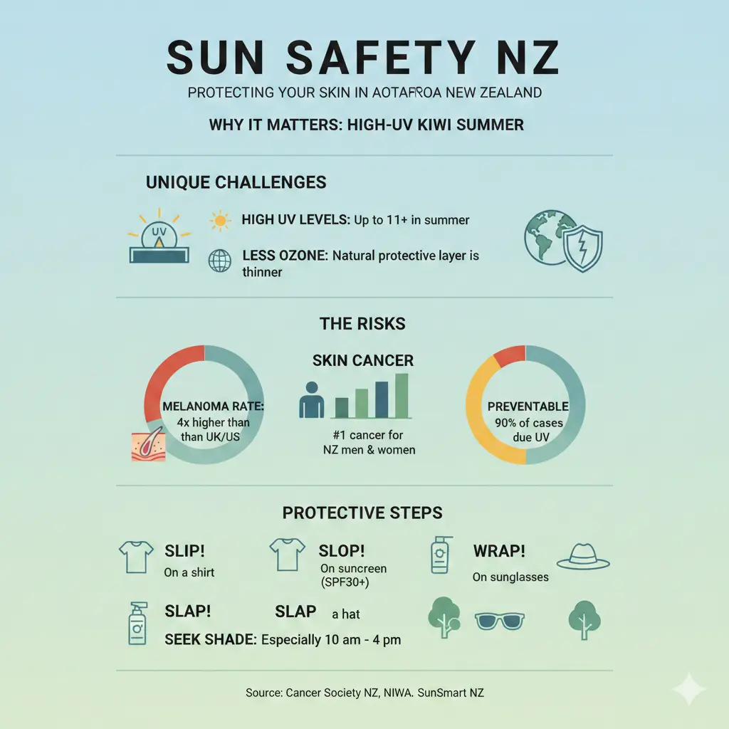Infographic: Sun Safety NZ: Protecting Your Skin in the High-UV Kiwi Summer — key facts and figures at a glance