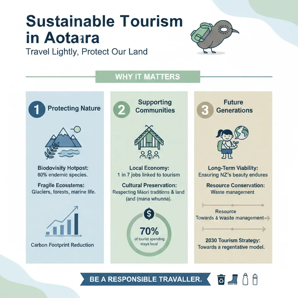Infographic: Sustainable and Responsible Tourism in New Zealand: How to Travel Lightly — key facts and figures at a glance