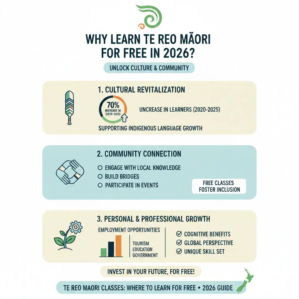 Infographic: Te Reo Maori Classes: Where to Learn for Free — key facts and figures at a glance