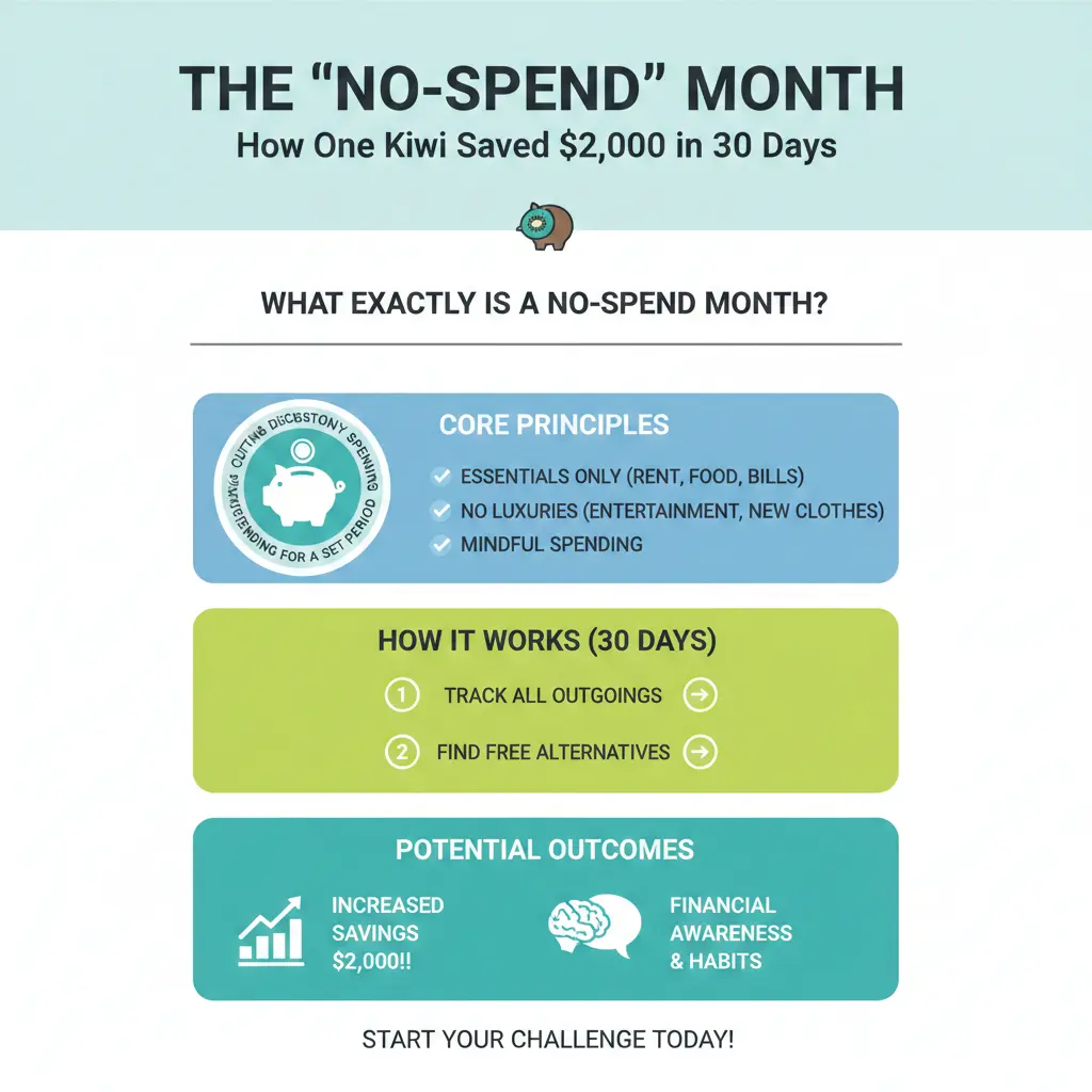 Infographic: The "No-Spend" Month: How One Kiwi Saved $2;000 in 30 Days — key facts and figures at a glance