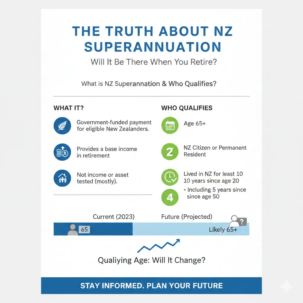 Infographic: The Truth About NZ Superannuation: Will It Be There When You Retire? — key facts and figures at a glance