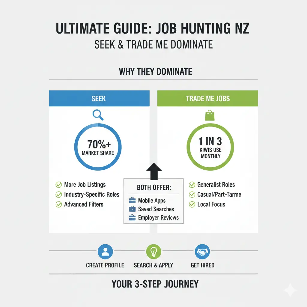 Infographic: Ultimate Guide to Using SEEK and Trade Me for Job Hunting in NZ — key facts and figures at a glance